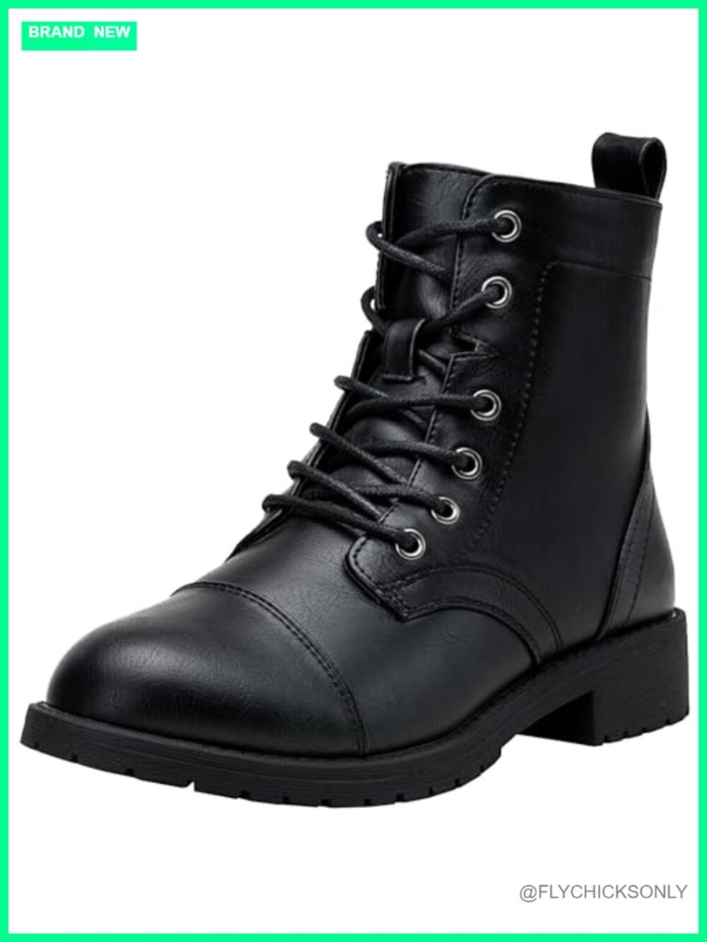 Wide Width Lace Up Combat Ankle Boots Faux Leather Low Block Heel
